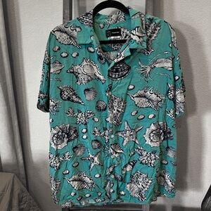 Aloha Hawaiian Rayon Button Shirt Sea Shells Starfish Sea Horse Clam Ocean XXL